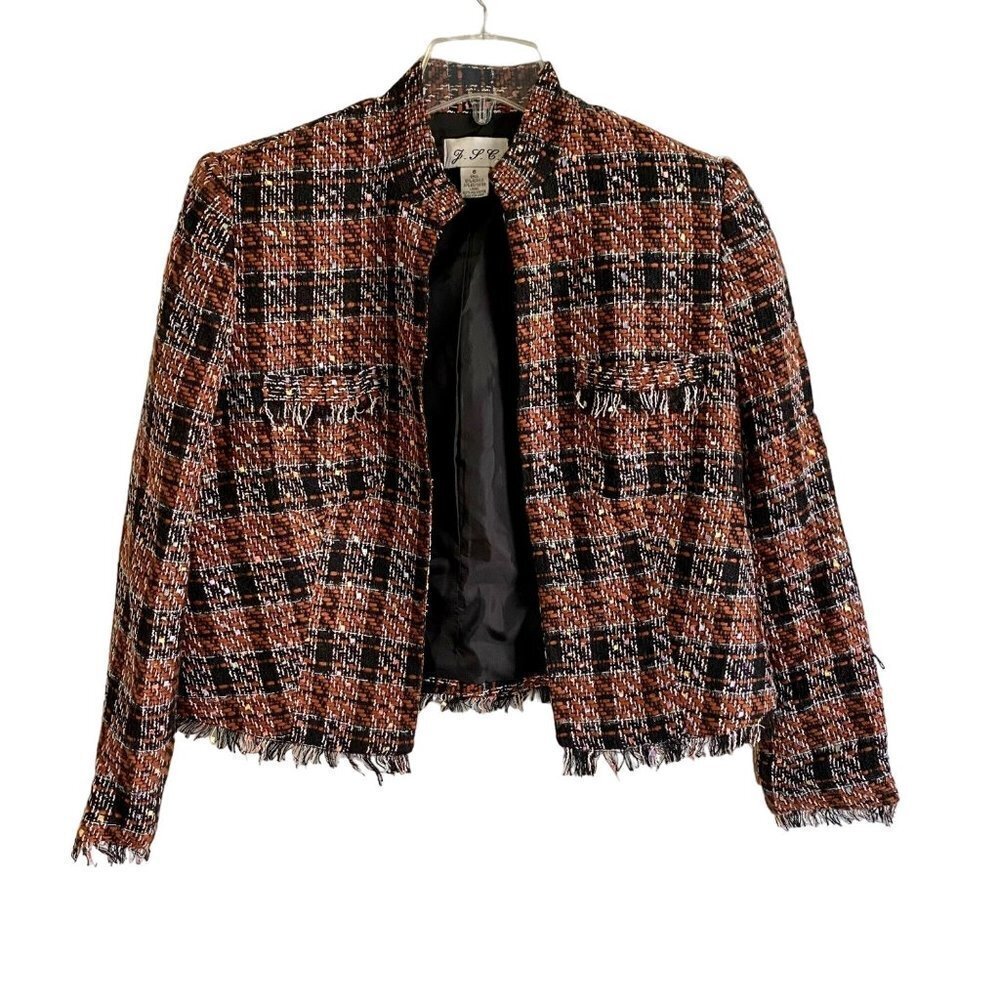 Womens Tweed Blazer Jacket Lined with Fringe Size 6